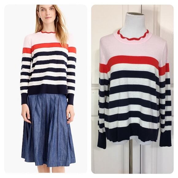 J.Crew Scallop Trimmed Pullover Striped Sweater - Picture 5 of 11